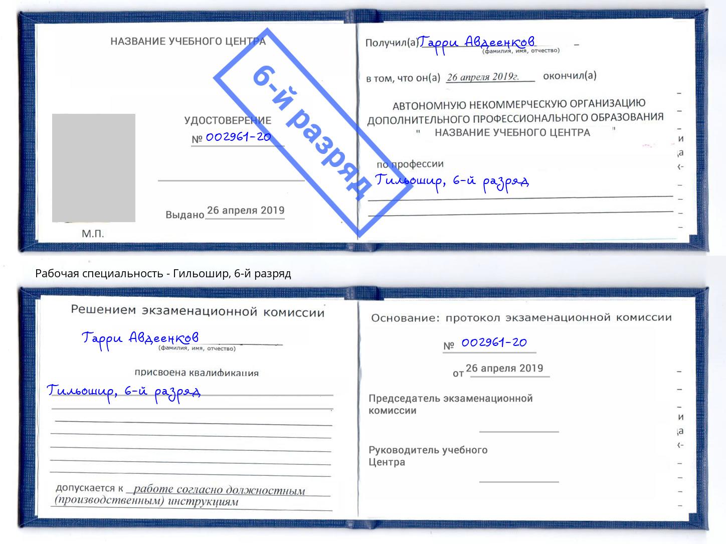корочка 6-й разряд Гильошир Туапсе