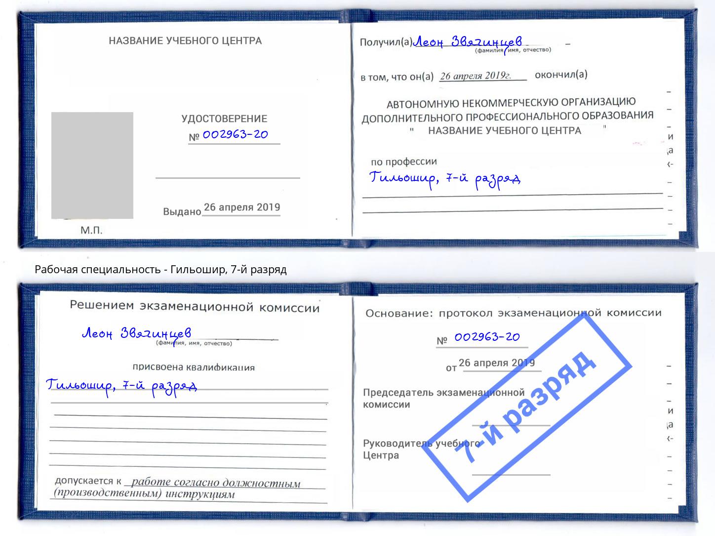 корочка 7-й разряд Гильошир Туапсе