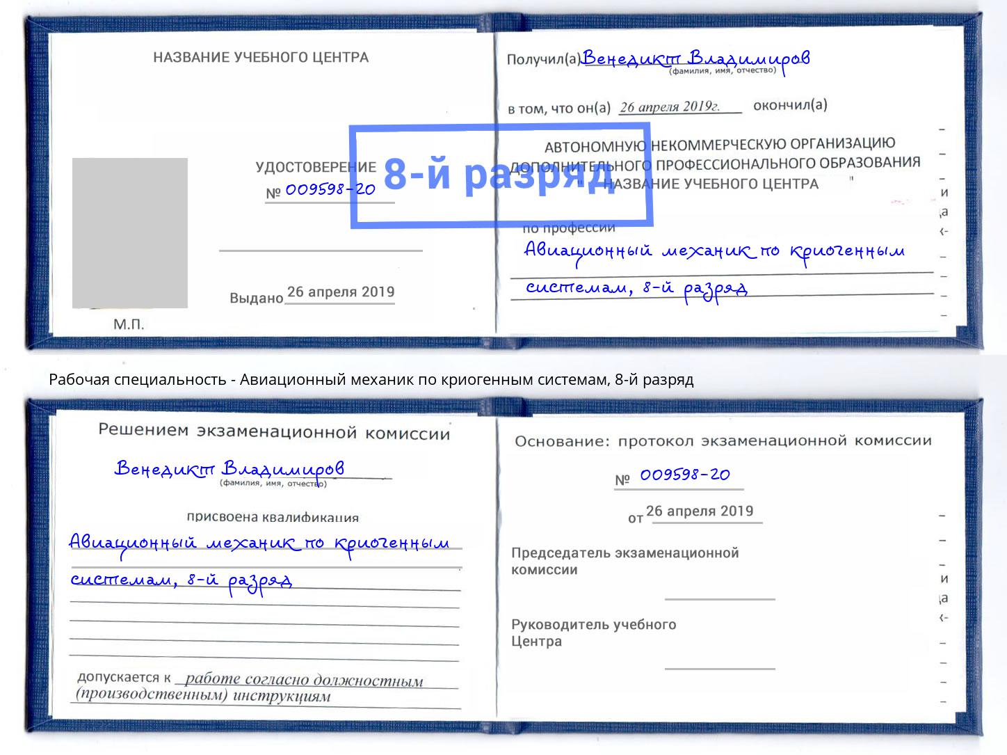 корочка 8-й разряд Авиационный механик по криогенным системам Туапсе